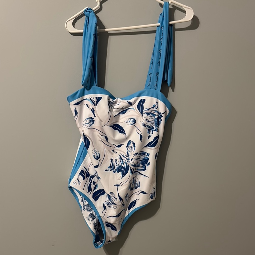 Blue and White Floral Swimsuit